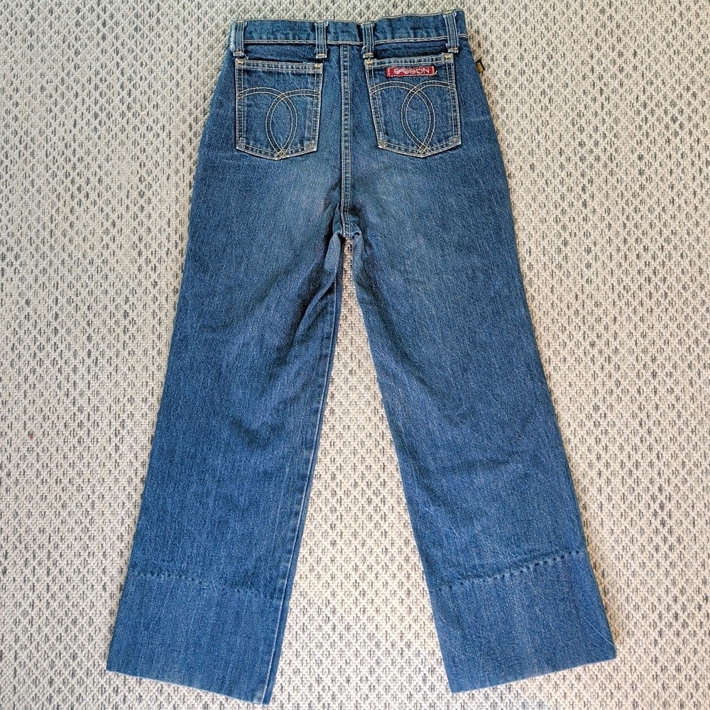 VTG 70s Sasson Blue Jeans 26x24 Cropped Hem High Rise Dark Wash Talon Zipper EUC - Picture 2 of 16